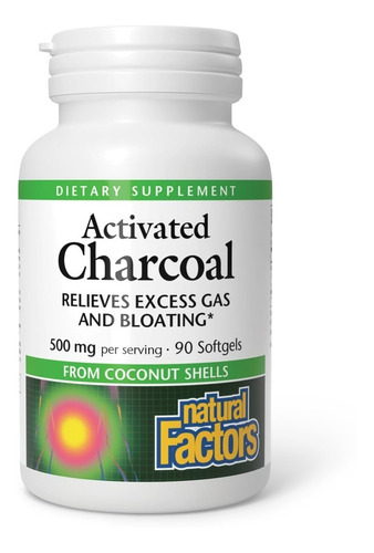 Natural Factors | Carbón Activado | 500mg | 90 Capsulas Blan