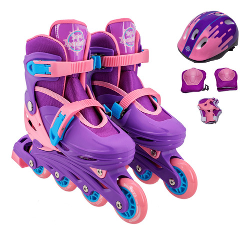 Patins Infantil Menina In Line 4 Rodas 33 34 35 36 37 + Kit