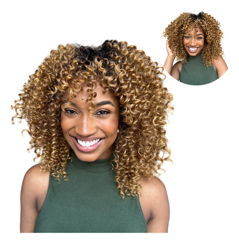 Peruca Wig Afro Cacheada Com Franja Sleek Aspecto Natural