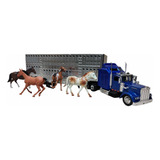 Juguete Trailer Kenworth Ganadero Escala 1:43 Con Caballos