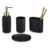 Accesorios De Baño Con Dispensador Negro Y Dorado 