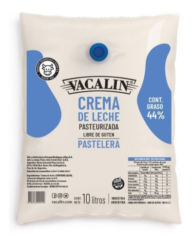 Crema De Leche Vacalin 44% Pastelera X 10lt - Mataderos -