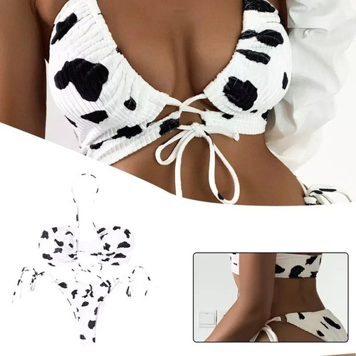 Bikini Vaca Halter Traje De Baño Sexy Para Mujer Con Espalda