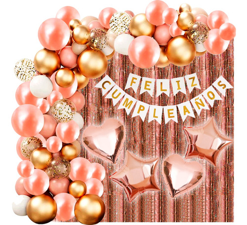 50 Art Globo Gold Rose Kit Combo Cumpleaños Deco Fiesta Rosa