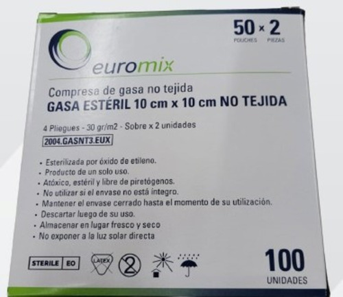 Gasa Esteril No Tejida Euromix 10x10 - 50 Sobres De 2 Un.