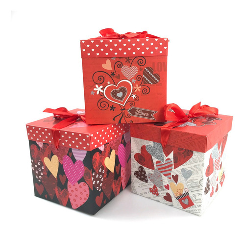 Pack 6 Cajas De Regalo Sorpresa Plegable L 22cm Corazón