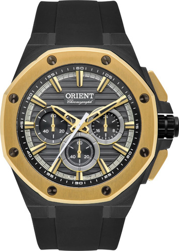 Relógio Orient Masculino Cronógrafo Dourado Preto Esportivo Cor Do Fundo Grafite