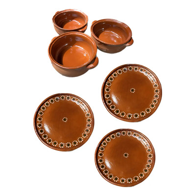 Juego De 3 Plato Redndo De Barro 25cm Y 3 Cazuela 1 Litro Color Marrón | Envío gratis