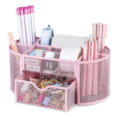 Rganizador De Escritorio Con 8 Compartimentos Y 1cajón Color Rosa | MercadoLibre