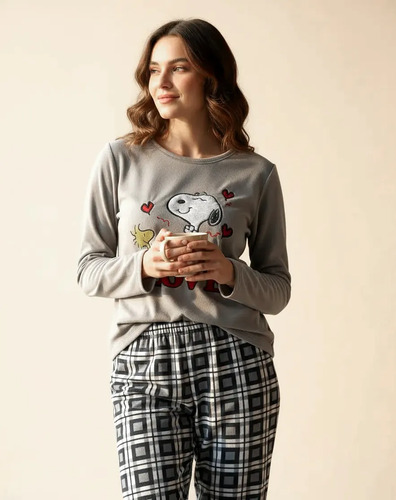 Pijama Dama Ropa De Dormir Pantalón Y Playera Snoopy Polar | Envío gratis