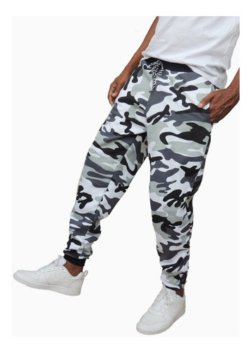 Calça Moletom Slim Fit Academia Treino Casual Camuflada Swag