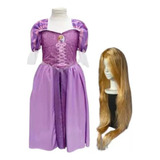 Disfraz Rapunzel Vestido + Peluca Lacio Rubio Enredados