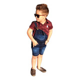 Jardineira Macacão Jeans Marrom Infantil Menino Bebê 1 2 3 