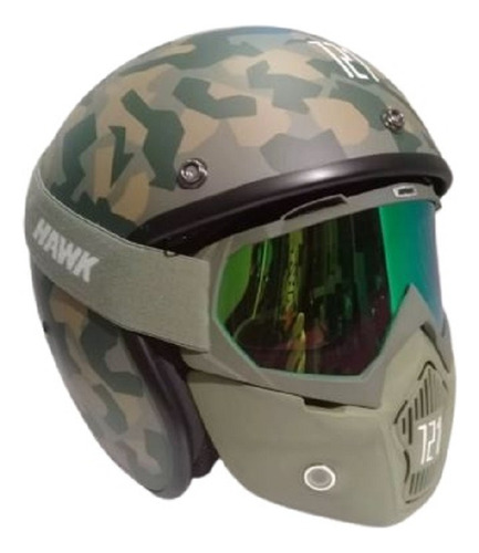   Casco Moto Hawk 721 Saigon Camuflado Mate Mascara Espej Xl