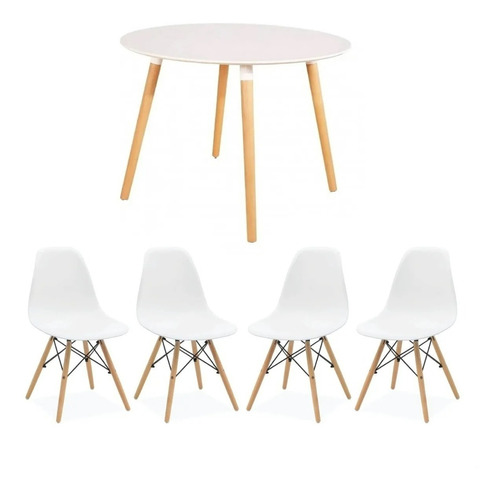 Juego De Comedor Mesa Redonda 90cm + 4 Sillas Eames Ct