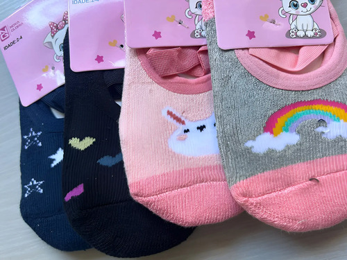 Kit 4 Pares Meia Sapatilha Infantil Antiderrapante Feminina