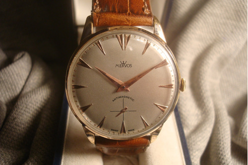Precioso Reloj Mervos '55 Antiguo Hombre Oro Plaque 18k Joya