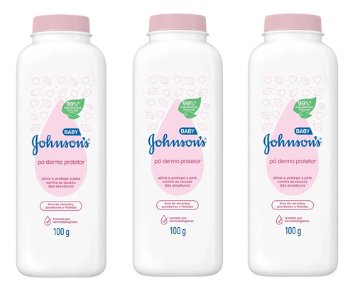 Kit 3 Talco Johnson & Johnson Baby Dermo Protetor 100g