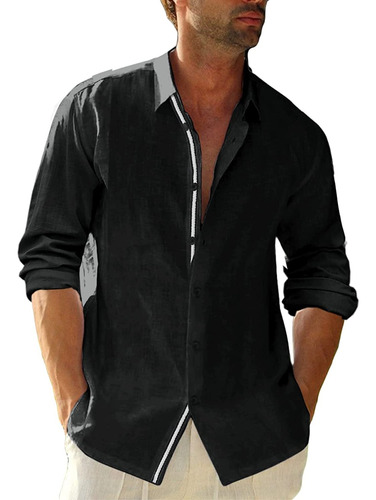 Camisa Casual De Lino Para Hombre Guayabera Cubana De Manga