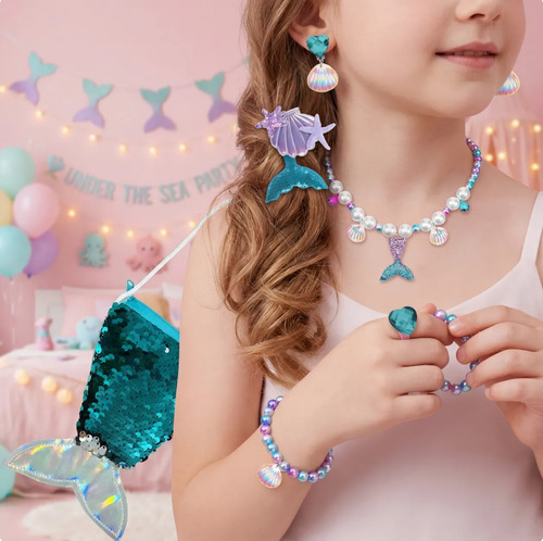 Niña Fiesta Bisutería Juego Cosplay Anime Sirena Collar Set