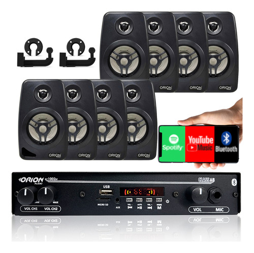 Kit Som Ambiente 1002 Bt Control + 8 Caixas Parede Preta 55w