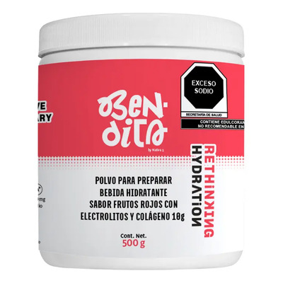 ELECTROLITOS + COLÁGENO | Bebida HIDRATANTE en Polvo | 850mg Electrolitos y 10g Peptidos de Colágeno Hidrolizado | 650mg Sodio | SIN AZÚCAR ni Colorantes |25 Porciones 500g BENDITA | Meses sin interés