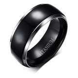 Anillo Negro Con Plateado Titanio Puro 