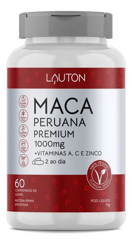 Maca Peruana Premium 1000mg Vit A C Zinco Lauton 60 Caps Veg