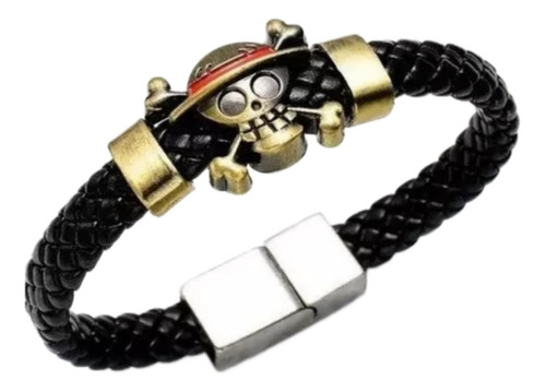 One Piece - Monkey D. Luffy Pulsera Cuero Craneo Dorado