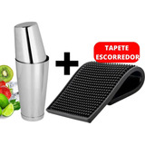 Kit Coqueteleira Inox 800ml E Tapete Escorredor Louça Bar