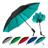 Paraguas Invertido Compacto Para Hombre Y Mujer, Teal Y