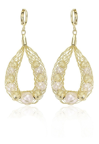 Aretes Colgantes Oro 14k Lam Perla Calidad Premium Mujer