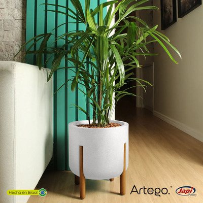 Maceta Moderna Con Base De Madera 36 Cm De Alto Hymma Color Blanco White Off De Polietileno Ultra Ligera Artego Japi Hecho En Brasil | Meses sin interés
