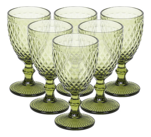 Set 6 Copas De Vidrio 300ml Cóctel Vino Vintage Cristal Color Estilo Diamente Verde