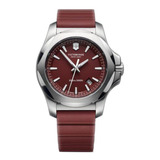 Reloj Pulsera Victorinox I.n.o.x. De Cuerpo Color Plateado, Analógico, Para Hombre, Fondo Rojo, Con Correa De Goma Color Rojo, Agujas Color Plateado Y Rojo, Dial Plateado, Minutero/segundero Plateado,