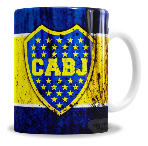 Taza De Cerámica Boca Juniors Escudo Rústico Bandera En Caja