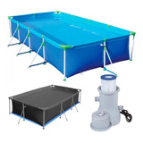 Kit Piscina Retangular 6200 Litros Premium + Forro + Bomba