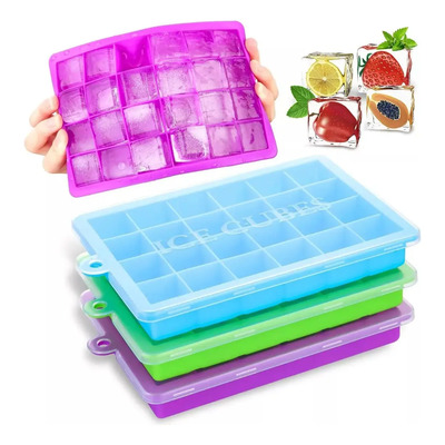 3 Piezas Moldes Bandejas De Cubitos Hielo Silicona Con Tapas | MercadoLibre