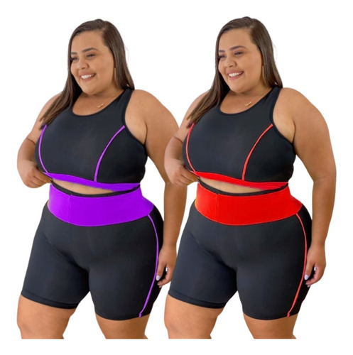 Kit 2 Conjunto Academia Roupa Fitness Top E Short Plus Size