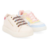 Tenis Niña Casual Beige Y Multicolor Dúo 369