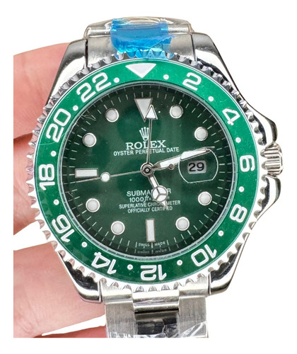 Relogio Masculino Rolex Subyacht Prata Com Verde