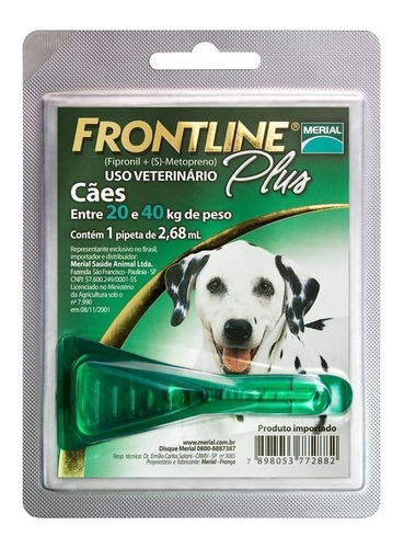 Pipeta Antiparasitario Para Pulga Merial Frontline Plus Para Perro De 20kg A 40kg