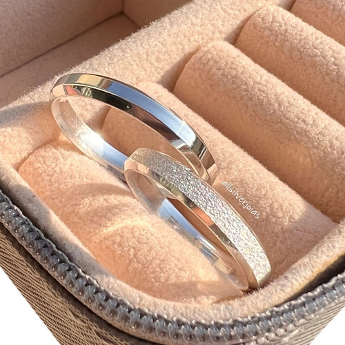 Aliança De Namoro Par Fina Luxo Prata 950 Diamantada/polida