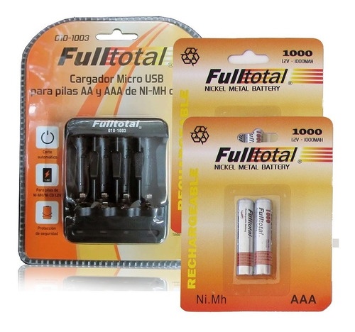 Combo 4 Pilas Aaa Fulltotal 1000mah+cargador Pilas 