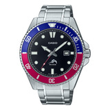 Reloj Casio Bisel 2 Colores Acero Inox Mdv-106dd-1a2vcf Correa Plateado Bisel Azul Oscuro Fondo Negro