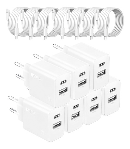 Kit-7 Carregador Parede 1hora Porta Usb A/c+cabo Tipo C