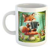 Taza Ceramica Zorro Tocando El Acordeon Bosque M3