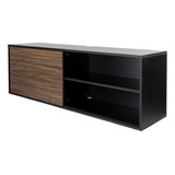 Mueble Para Tv Moderno Centro De Entretenimiento Flotante Color Acabado Nogal Britanico Negro