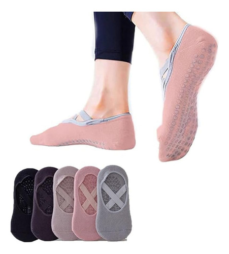 5 Pares De Calcetines De Yoga Antideslizantes For Mujer