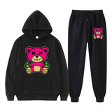 Conjunto Moletom Blusa Calça Abrigo Urso Pink Streetwear Mod